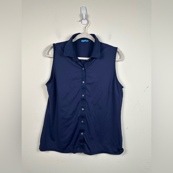 J. McLaughlin Tops - J. McLaughlin Catalina Cloth Sleeveless Top Women’s XL Navy Blue Nylon Blend